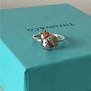 Return to tiffany & co love bugs ladybug ring in sterling silver & 18k rose gold